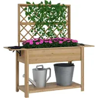 Outsunny -Verhoogde plantenbak-Drankje-140x45x151cm-Natuurlijk hout