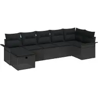 vidaXL Tuinbank Set 7 st Zwart poly rattan