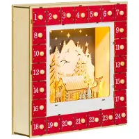 HOMCOM -Kerst Adventskalender-34x7x34cm-Multilayer Paneel-Rood