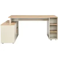 Vente-unique Hoekbureau met opbergruimte - MDF - Beige en naturel - ROMIARA