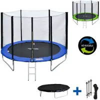Happy Garden Premium Pack Trampoline 245cm omkeerbaar blauw / groen CANBERRA + net, ladder, hoes en verankeringsset