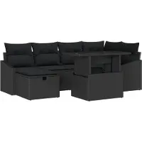 vidaXL Tuinbank Set 7 st Zwart poly rattan