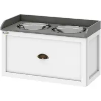 PawHut -Voerbak voor huisdieren - MDF - 60x30x36cm - Wit