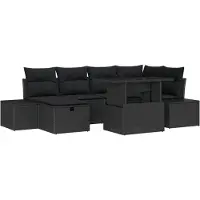 vidaXL Tuinbank Set 7 st Zwart poly rattan