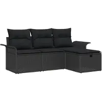 vidaXL Tuinbank Set 4 st Zwart poly rattan