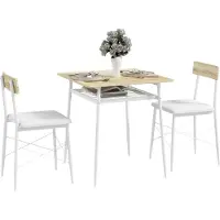 HOMCOM -Eettafelset-Staal-70x70x75cm-Eiken