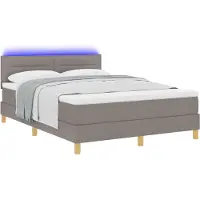 vidaXL LED boxspringbed met hoofdeinde, taupe, 140 x 200 cm, gestoffeerd