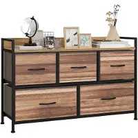 HOMCOM -Stoffen Dressoir-Vliesstof (100% polyester)-98x29x63cm-Eiken