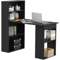 HOMCOM -Bureau met planken-Hout-120x55x120cm-Zwart