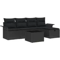 vidaXL Tuinbank Set 6 st Zwart poly rattan
