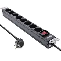 InLine 19" contactdoos, 8-voudig aardingscontact, met schakelaar, 2m, zwart