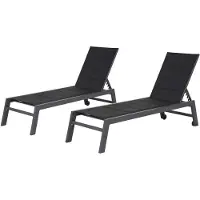 Happy Garden Set van 2 BARBADOS ligbedden in zwart textilene - antracietgrijs aluminium