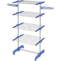 HOMCOM Wasdroogrek, inklapbaar, met zijvleugels, voor binnen- en buitengebruik, 142 x 55 x 172 cm, 4 niveaus, blauw