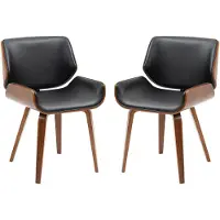 HOMCOM Set van 2 vintage eettafelsstoelen met zwarte, synthetische bekleding en houten poten