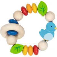 Goki Baby Bijtring: VOGEL diam.8cm, met elastiek, hout, in vensterdoos