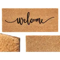 Giftdeco Smalle Deurmat Kokos - Deurmat voor Binnen en Buiten - Deurmat met Tekst 'Welcome' - Kokosmat - 60x25 cm