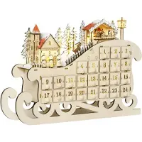 HOMCOM - Kerst Adventskalender - 45x10x31cm - Multiplex Paneel - Natuurlijk Hout