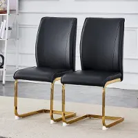OKWISH Eetkamerstoel Set Van 2 - Ergonomische Rugleuning En Zacht Zitkussen - Voor Eetkamer En Woonkamer - Metaal En Kunstleer - Zwart En Goud