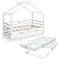 VitaliSpa Luni Huisbed – 160 x 80 cm Met uitschuifbaar logeerbed en matrassen Wit