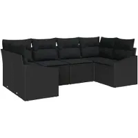 vidaXL Tuinset met 6 zitplaatsen, zwart, van polyrotan