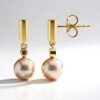 Cavill - Zilveren Oorbellen met Paarse Ming Parels - 925 Sterling Zilver Verguld - Rhodoliet 0,04 ct - Elegante, Handgemaakte 19 mm Sieraden