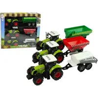 Lean Toys Tractor speelgoed - met sproeier, oplegger en drie trekkers