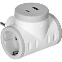 ORNO Doorvoerstekker - 2 stopcontacten - USB A en USB C -Splitter met max 3680 Watt - Wit