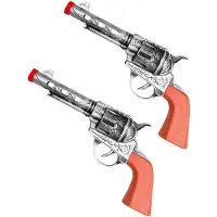 Boland Pistool/revolver - 2x - zilver - 20 cm - kunststof - western thema - verkleedaccessoire
