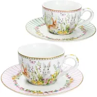 MamboCat 2-delige set HAPPY EASTER kopjes met schotels Groen & Roze van porselein – R0922