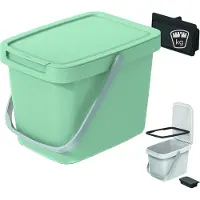 Prosperplast GFT aanrecht afvalbak - mintgroen - 6L - afsluitbaar - 20 x 26 x 20 cm - klepje/hengsel - kleine prullenbakken - afval scheiden