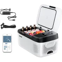 Vevor Compressor Koelbox 15 liter, 12/24V DC Elektrische Vriesbox met app-bediening, 100–240 V AC Autokoelkast voor kamperen, reizen, vrachtwagens, vissen, 60W thermoelektrische koelbox, draagbaar