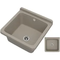 Granitan Gootsteen Orta voor Garage Wasruimte - Wasbak Stookruimte - met Sifon - Beige - 40x38x22,9cm
