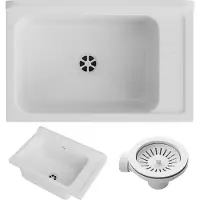 Granitan Spoelbak Monza voor Garage Wasruimte Stookruimte - Wit - Gootsteen met Sifon - 58x38cm