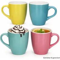 MamboCat 4-delig set Henni koffiekopjes, elk 1x geel, roze, groen & blauw van keramiek – Q96000190