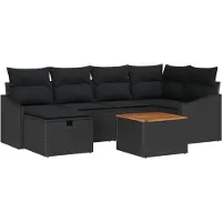 vidaXL Tuinbank Set 7 st Zwart poly rattan