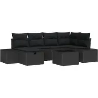 vidaXL Tuinbank Set 7 st Zwart poly rattan
