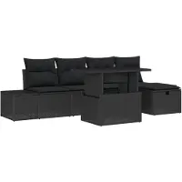 vidaXL Tuinset met 6 zitplaatsen, zwart, van polyrotan