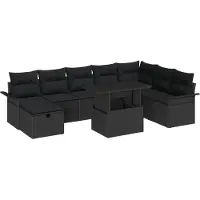 vidaXL Tuinbank Set 9 st Zwart poly rattan