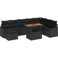 vidaXL Tuinbank Set 9 st Zwart poly rattan