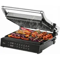Olvy Contactgrill XL - Uitneembare PFAS-vrije platen - 180º Uitklapbaar - Vaatwasserbestendig - Met Temperatuurregeling - Panini - Croque Monsieur Toestel - Grill Apparaat - Tosti Ijzer - Apparaten