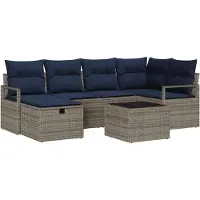 vidaXL Bankstel 7 st Grijs en Marineblauw poly rattan