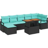 vidaXL Tuinbank Set 8 st Zwart en Teal poly rattan