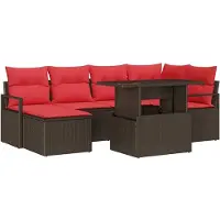 vidaXL Tuinbank Set 7 st Bruin en Rood Poly rattan