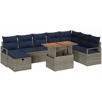 vidaXL Tuinbank Set 9 st Grijs poly rattan