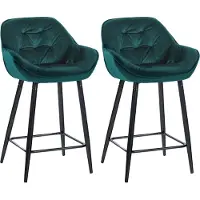 CLP set van 2 barstoelen Gibson, fluweel, zit hoogte 76 cm | Kleur: donkergroen