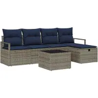 vidaXL Bankstel 6 st Grijs en Marineblauw poly rattan