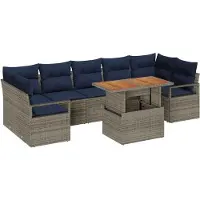 vidaXL Tuinbank Set 8 st 7-Aantal zitplaatsen Grijs en Marineblauw