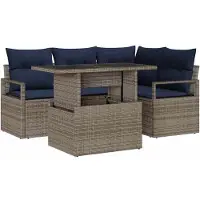 vidaXL Tuinbank Set 5 st 4-Aantal zitplaatsen Grijs en Marineblauw