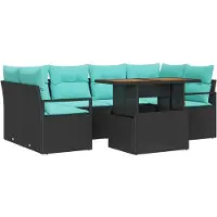 vidaXL Tuinbank Set 7 st 6-Aantal zitplaatsen Zwart en blauw