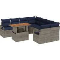 vidaXL Tuinbank Set 9 st 8-Aantal zitplaatsen Grijs en Marineblauw
